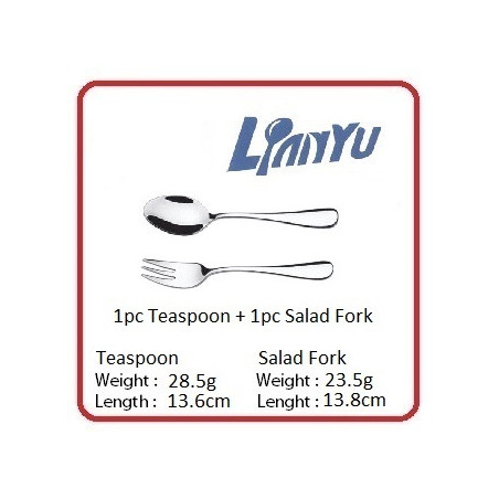 Lianyu 1pc Teaspoon + 1pc Salad Fork Set